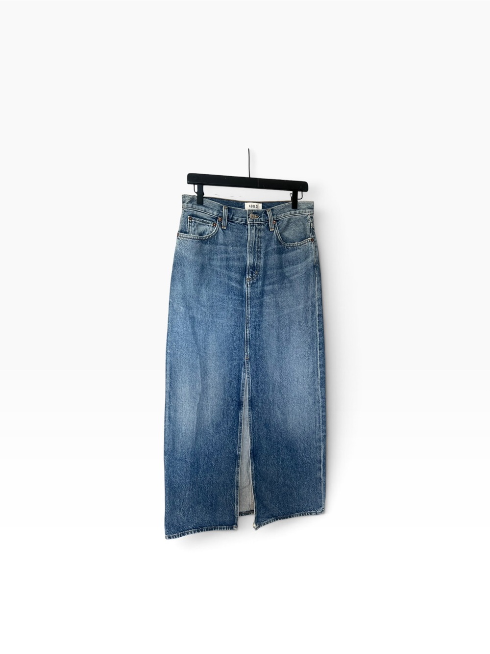 AGolde Blue Denim Maxi Leif Skirt with Front Slit